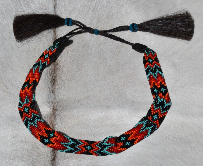 7/8" Western Southwest Beaded Hatband Double Tassel - Red/Black/Orange/Turquoise