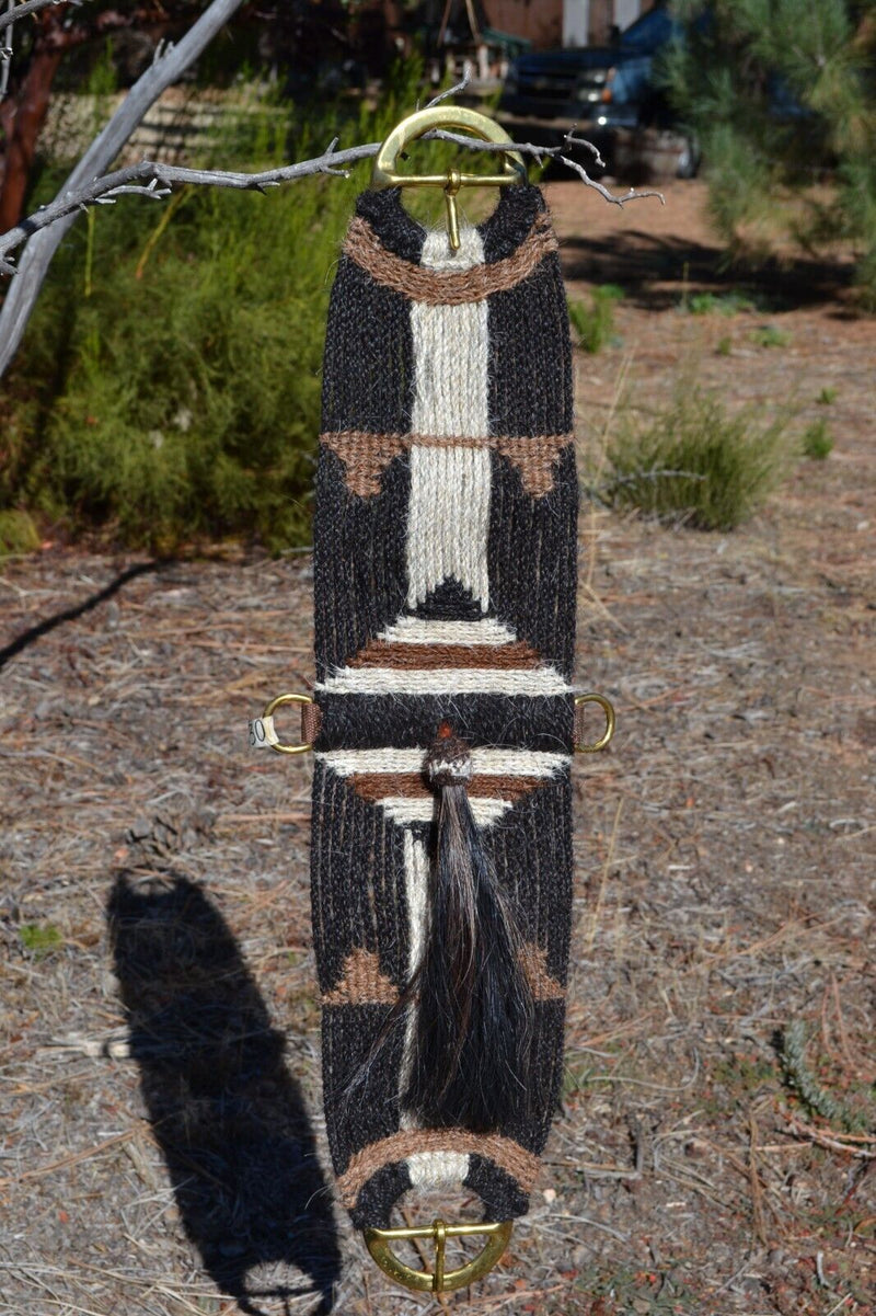 100% Mohair Vaquero Style Mane Hair Girth/Cinch w/Shu-Fly - Black/Chestnut- 30"