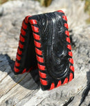 Western Style Hand Carved Leather Money Clip with strong magnetic closure black with red lace
