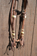 Jose Ortiz Heavy Oil Harness Shape Browband Headstall Natural Rawhide Buttons