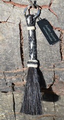 Close Up View Awesome 3/8" wide, 3 Strand Braided Horsehair Key Chain. Full length is 7" including the key ring.   Black/White