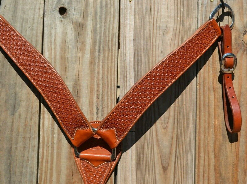 Reinsman Heavy Duty 2" Double Ply Leather Breast Collar with Hand Carved with Spider Tooling.  