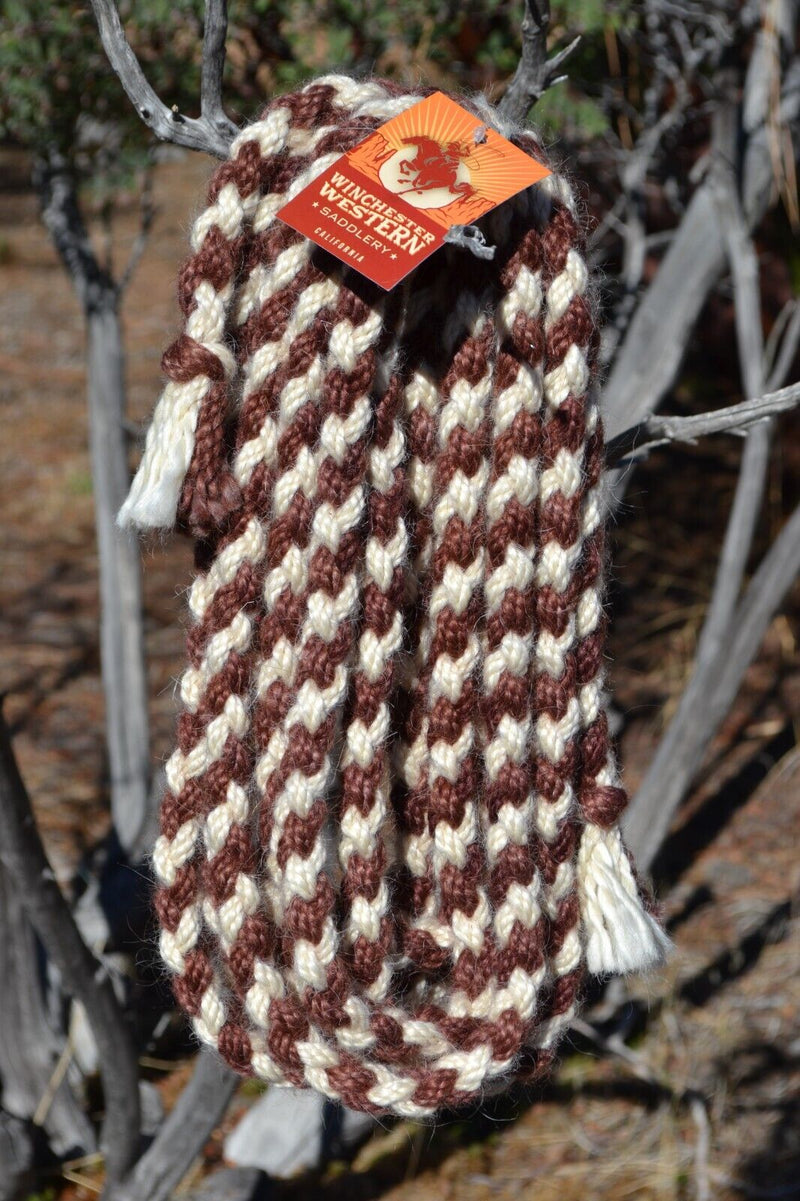 1/2" Braided Mohair Mecate Reins - 4 Strand x 24' -  Brown/Natural