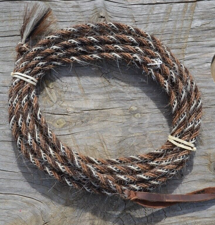 Jose Ortiz 1/4" Mane Hair Mecate Reins 22' - Chestnut/Sorrel/White/Black & White