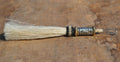 Close Up View 4 1/2" total length horsehair zipper pull with spring clip. Handmade horsehair various colors and beading pattern. White-Gold/Silver/Gold