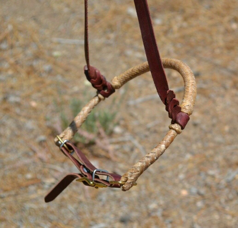 Jose Ortiz has made these beautiful  adjustable western training cavesons with latigo hangers.   Made from natural rawhide over the nose with an adjustable latigo chin strap that will fit a larger variety of horses.