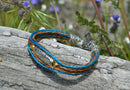 Close Up View Awesome 3/8" wide, 3 Strand Braided Horsehair Bracelet with a lobster claw clasp and various colored beads. Turquoise/Chestnut/Silver