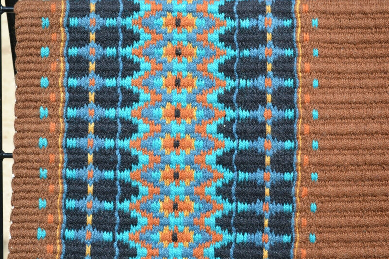 Close Up View Mayatex Custom Show Saddle Blanket Pad 40"x 34"- Brown/Turquoise/Rust/Gold