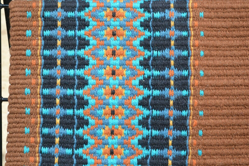 Close Up View Mayatex Custom Show Saddle Blanket Pad 40"x 34"- Brown/Turquoise/Rust/Gold