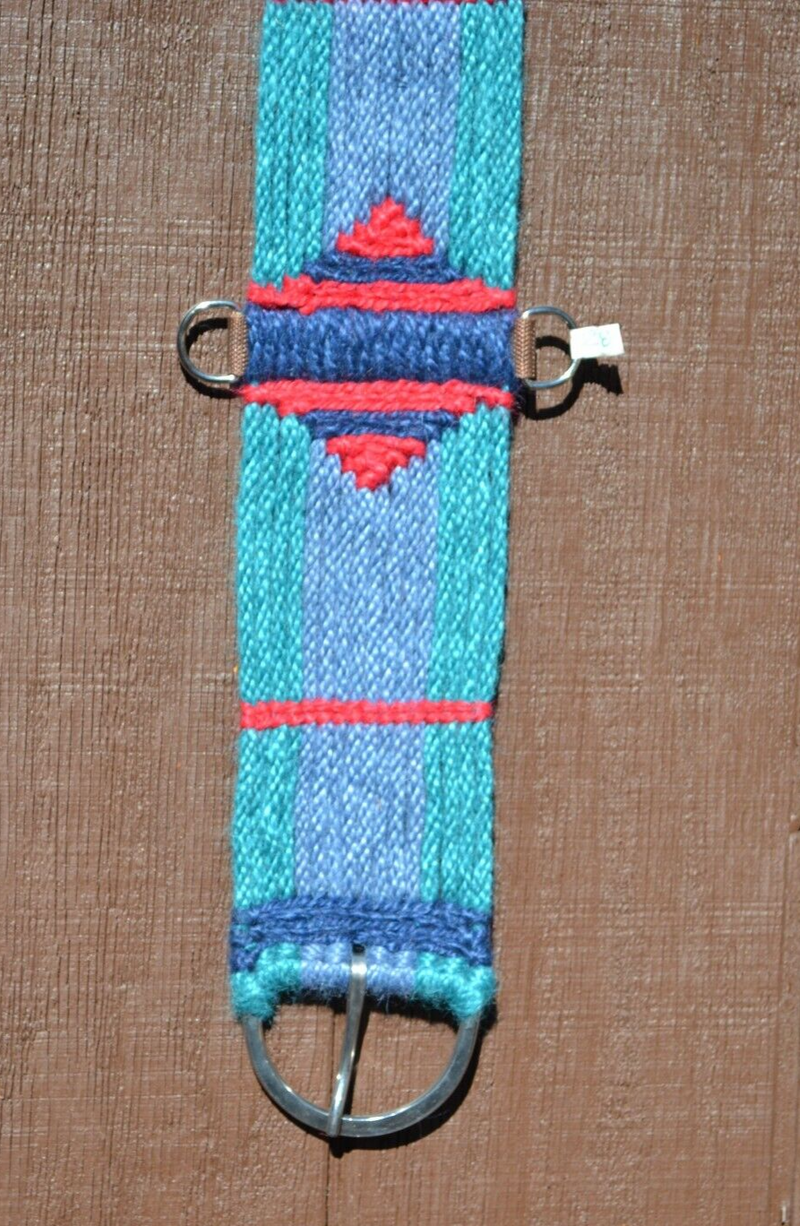 100% Mohair Vaquero Style Straight Cinch - Teal/Periwinkle Blue/Red/Navy - 28"