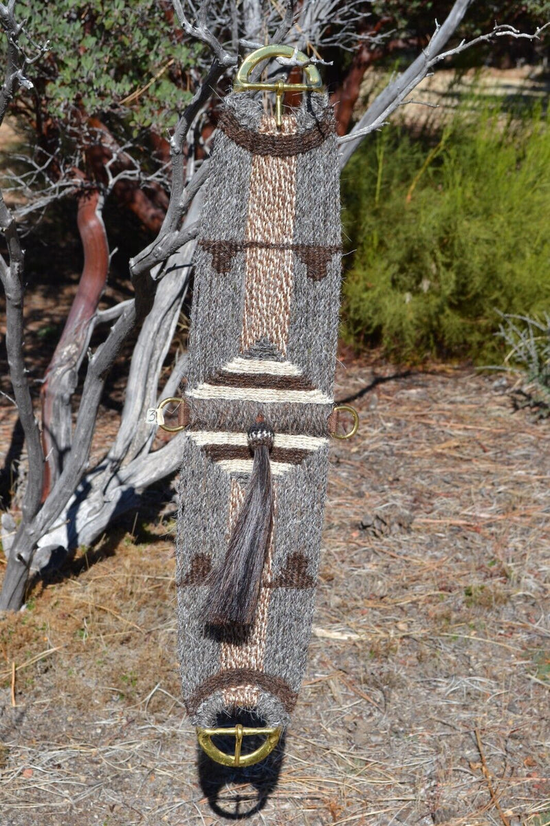 100% Mohair Vaquero Style Mane Hair Girth/Cinch w/Shu-Fly - Grey/Chestnut- 32"