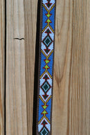 Close UP View of beautiful beading. Cashel Breast Collar Wither Strap Beaded - Blue & Green Arrow