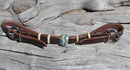 Jose Ortiz Dark Oil Leather Natural/Teal Rawhide Knot Double Buckle Curb Strap