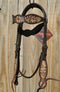 Circle Y of Yoakum -   Scalloped Browband Headstall with Antiqued Vintage Wash and  Hand Painted Desert Racer Tooling.  Leather ties at bit ends.     Horse size.