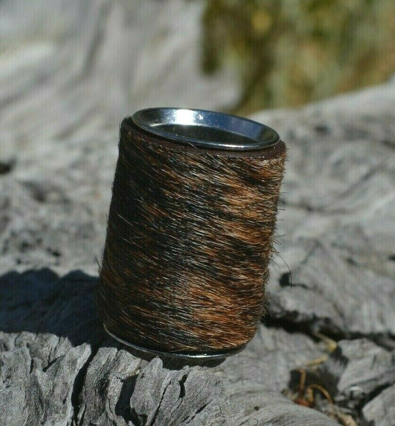 Western Style Hair-On Brindle Cowhide Leather Scarf Slide - Brown Black