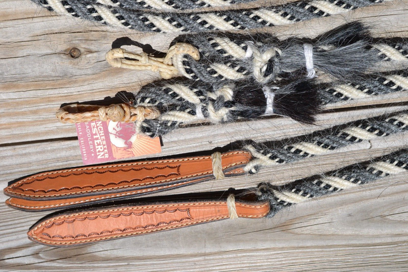 Jose Ortiz 5/8" Angora Mohair Split Reins - 6 Str - Dark Grey, Black & White
