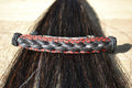 Close Up View Awesome 5/8" wide x 4" long, French Braided Natural Horsehair Barrette. Black/Red/Black
