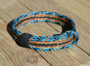 Close Up View Awesome 5/8" wide, 5 Strand Braided Horsehair Bracelet with sliding knot. Turquoise/Black/Sorrel/Black
