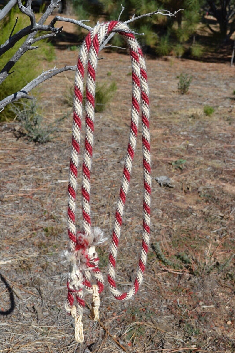 Jose Ortiz 5/8" Mohair Roping/Loop Reins - 6 Str - Lt Red/Natural/Brown & White