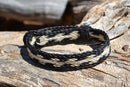 Close Up View Awesome 5/8" wide, 5 Strand Braided Horsehair Bracelet with sliding knot. Black/White