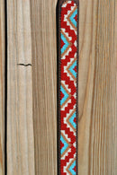Close Up View Beading. Cashel Breast Collar Wither Strap Aztec Beaded - Burgundy/Tan/ White/Turquoise
