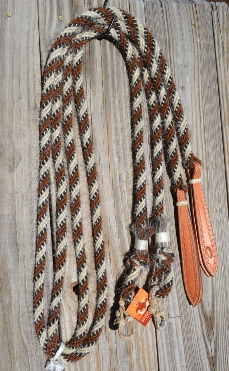 Jose Ortiz 5/8" Mane Hair Split Reins 8 ft - Chestnut, White, Blk & Wht