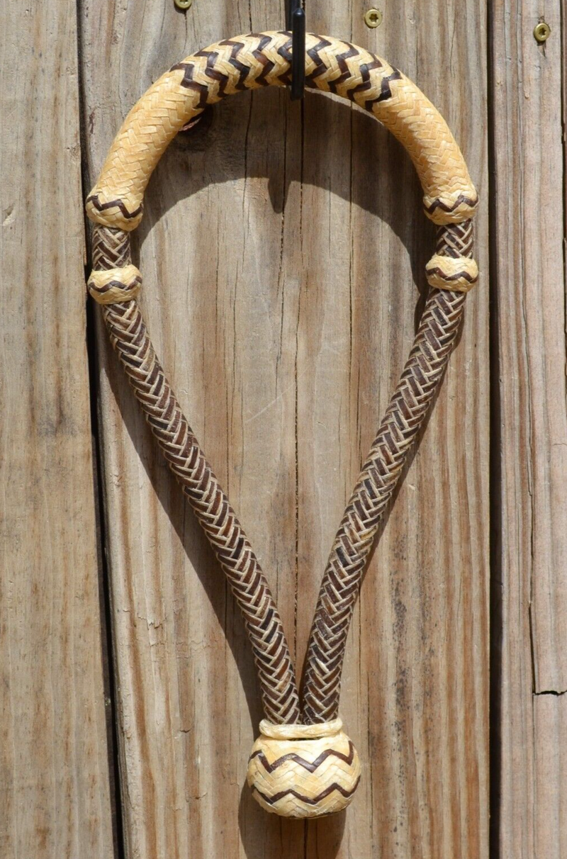 Jose Ortiz 5/8"  12 Plait Brown Beveled and Natural Rawhide Bosal - Round Knot