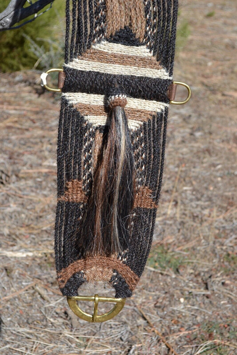 100% Mohair Vaquero Style Mane Hair Girth/Cinch w/Shu-Fly - Black/Sorrel- 32"