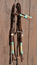 Jose Ortiz Heavy Oil Harness Browband Headstall Natural/Turquoise Rawhide