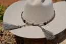 1/2" Hand Braided 5 Strand Horsehair Hatband Double Tassels - Grey/Black