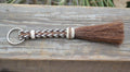 Close Up View Awesome 3/8" wide, 3 Strand Braided Horsehair Key Chain. Full length is 7" including the key ring.   Chestnut/White/Chestnut