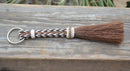 Close Up View Awesome 3/8" wide, 3 Strand Braided Horsehair Key Chain. Full length is 7" including the key ring.   Chestnut/White/Chestnut