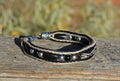 Close Up View Awesome 3/8" wide, 3 Strand Braided Horsehair Bracelet with a lobster claw clasp and various colored and patterned bone beads. White/Black/Black