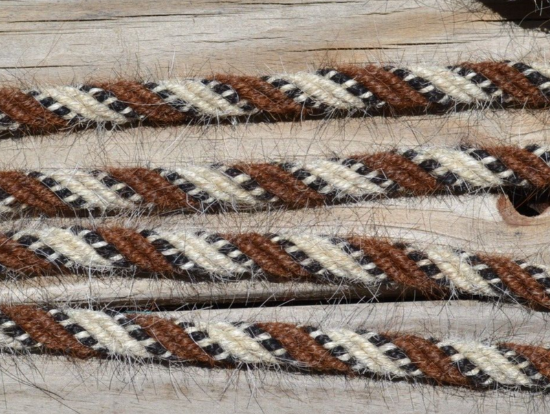 Jose Ortiz 5/8" Mane Hair Split Reins 8 ft - Chestnut, White, Blk & Wht
