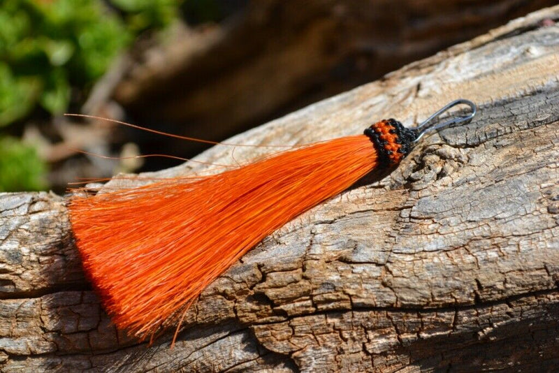 Orange - Brand new, 3" total length natural horsehair zipper pull with spring clip.  Handmade and hand colored from 100% natural mane horsehair.  Small spring clip is simple to attach to your zippers on your jacket, handbag, backpack or anywhere! 