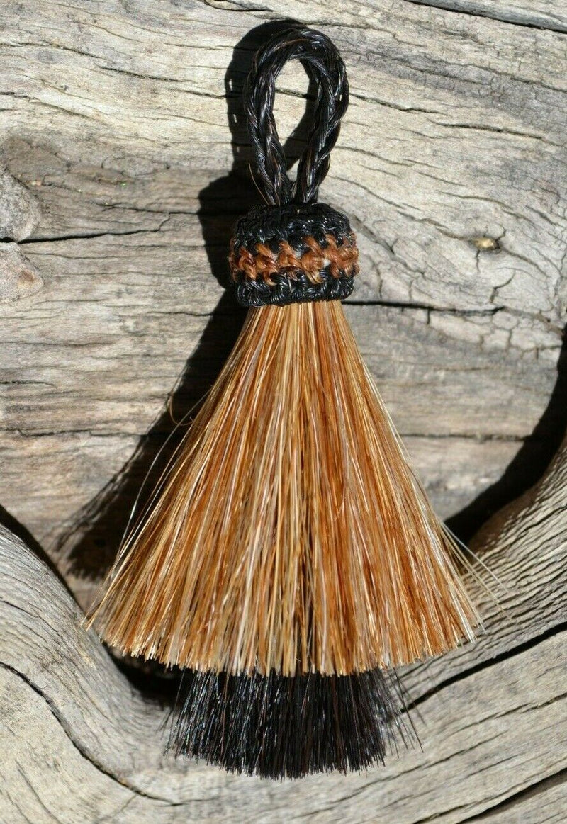 2 1/4" Two Bell Mule Tail Cut Horsehair Single Tassels. Sorrel/Black