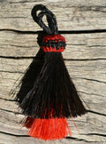 2 1/4" Two Bell Mule Tail Cut Horsehair Single Tassels. Black/Red