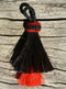 2 1/4" Two Bell Mule Tail Cut Horsehair Single Tassels. Black/Red