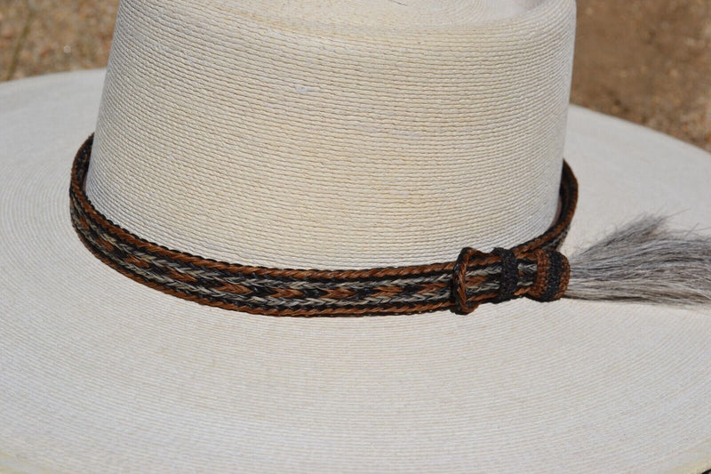 5/8" Hand Braided 5 Str Horsehair Hatband Single Side Tassel-Grey/Sorrel/Black
