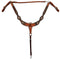 Catalog View Sharon Camarillo Diamond Sure Fit Breast Collar with Tan Faux Gator Overlay and Copper Conchos. Includes latigo tie down holder and wither strap. 