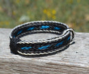 Close Up View Awesome 5/8" wide, 5 Strand Braided Horsehair Bracelet with sliding knot. White/Turquoise/Black