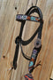 Circle Y of Yoakum -  2021 Hand Painted Teal & Purple Flower Browband Headstall.   Headstall is walnut with vintage background. 