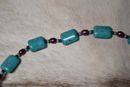 "Rose" Hatband  - Turquoise Color Stones & Magenta Pearls - Leather/Horsehair