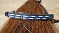 Close Up View Awesome 1/2" wide x 4" long, 3 Strand Braided Natural Horsehair Barrette.  Black/Blue/White