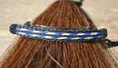 Close Up View Awesome 1/2" wide x 4" long, 3 Strand Braided Natural Horsehair Barrette.  Black/Blue/White
