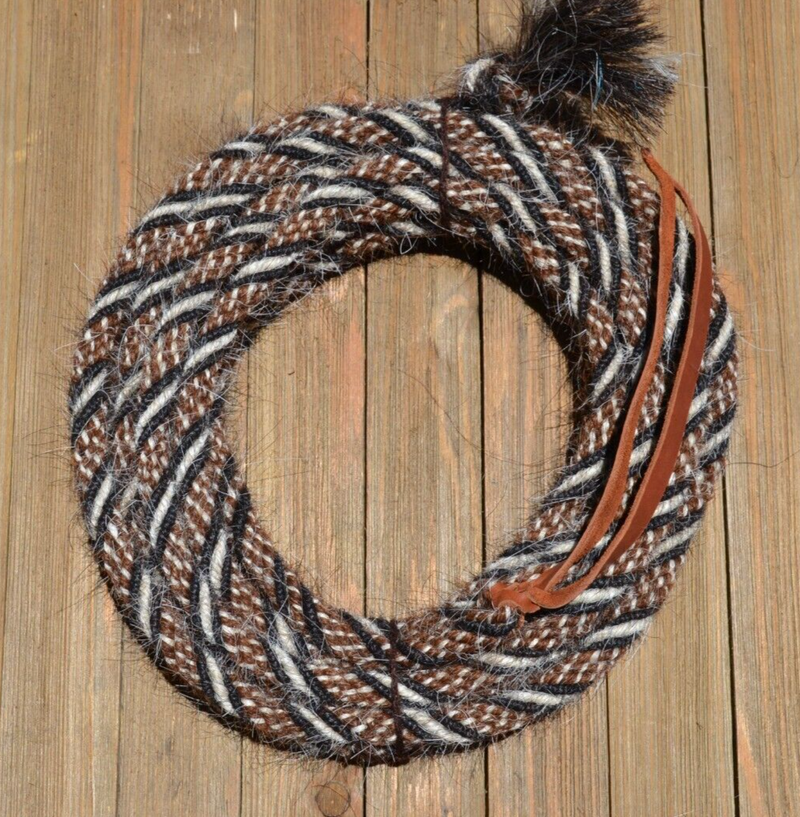 Jose Ortiz 1/2" Mane Mecate Reins - 6 Str x 22' - Chestnut & White/Black/White