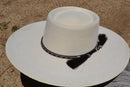 3/8" Hand Braided 3 Strand Horsehair Hatband Double Tassels - White/Black