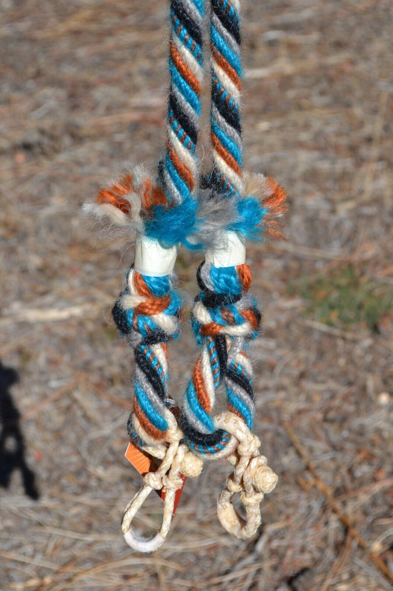 Jose Ortiz 5/8" Mohair Roping/Loop Reins - Turquoise, Rust, Grey, Black & White