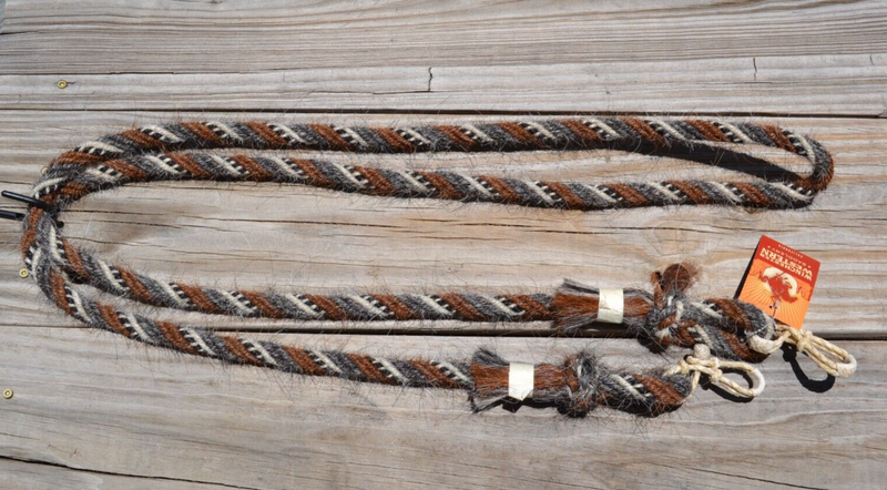 Jose Ortiz 5/8" Mane Hair Roping/Loop Reins - Chestnut, Grey, White, Blk & Wht