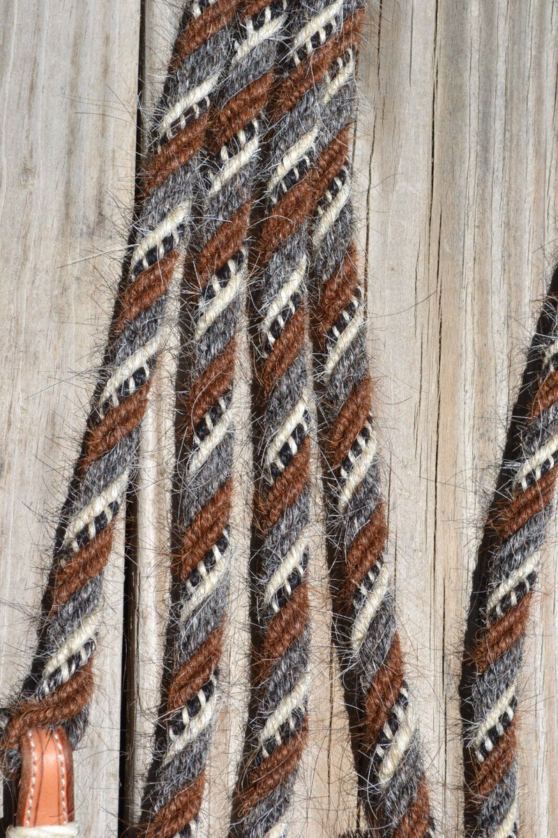 Jose Ortiz 5/8" Mane Hair Split Reins 8 ft - Chestnut, Grey, White, Blk & Wht